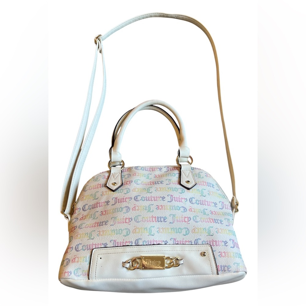 Juicy Couture White Multicolor Rainbow Logo Satchel Bag Y2K 2000s style